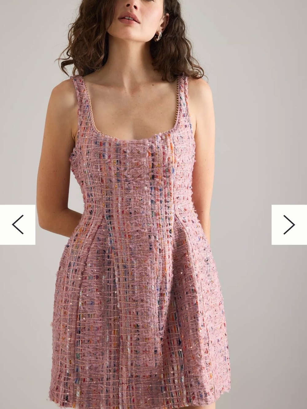 NWT Maeve Anthropologie Pink Sequin Tweed Fit and Flare Mini Dress Sz 14 - Picture 5 of 16